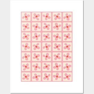 Retro Flowers Pattern - Pink Posters and Art